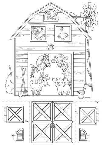 Create Farm Barn With Surprise Animals Coloring Page